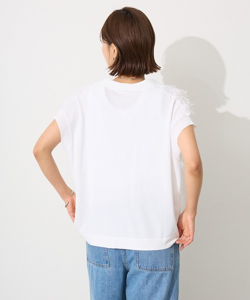 CRAFT STANDARD BOUTIQUE（クラフトスタンダードブティック）の「洗える/シアーフリンジスキッパーニットプルオーバー◆（ニット/セーター・レディース・チャコールグレー/ホワイト・FREE）」の10枚目の写真