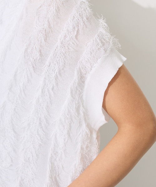 CRAFT STANDARD BOUTIQUE（クラフトスタンダードブティック）の「洗える/シアーフリンジスキッパーニットプルオーバー◆（ニット/セーター・レディース・チャコールグレー/ホワイト・FREE）」の3枚目の写真