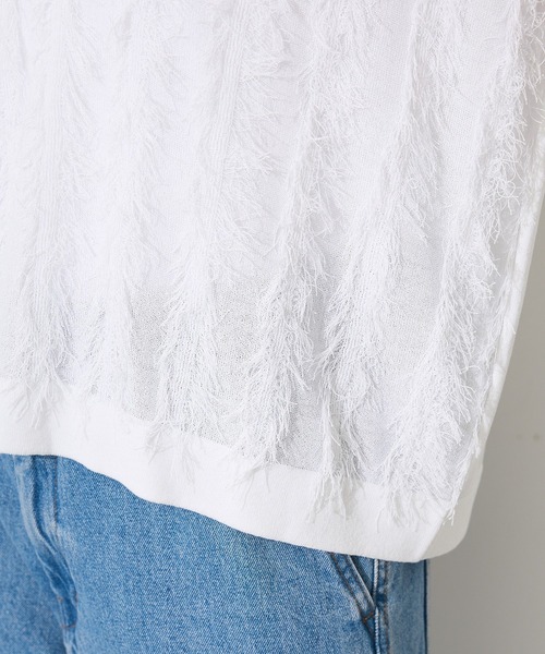 CRAFT STANDARD BOUTIQUE（クラフトスタンダードブティック）の「洗える/シアーフリンジスキッパーニットプルオーバー◆（ニット/セーター・レディース・チャコールグレー/ホワイト・FREE）」の4枚目の写真