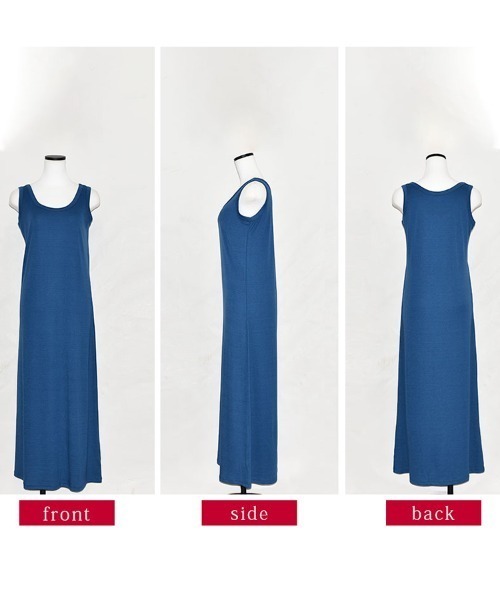 Coo+i（クーイ）の「1枚で楽ちんマキシ丈ノースリーブワンピース（ワンピース・レディース・ブルー/ブラック/チャコールグレー/グレー/カーキ/ブラック×ホワイト/ブラック×グレー/モカ・M/L/XL）」の15枚目の写真