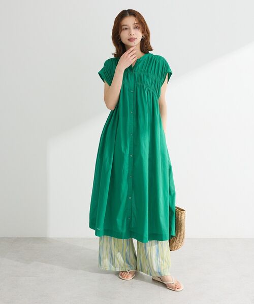 セール】インド綿 シャーリングワンピース（ワンピース）｜Green