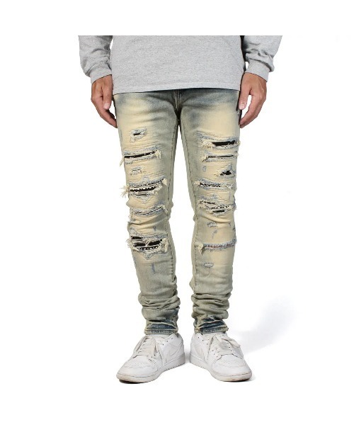 【完売品】mnml サイズ30 PAISLEY STRETCH DENIM Trendy Mens Plus Size Jeans Loose Baggy Casual Denim Pants