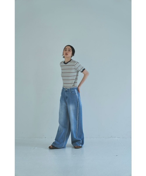 marjour（マージュール）の「RINGER BORDER TEE（Tシャツ/カットソー・レディース・オフホワイト/カーキ・M）」の14枚目の写真