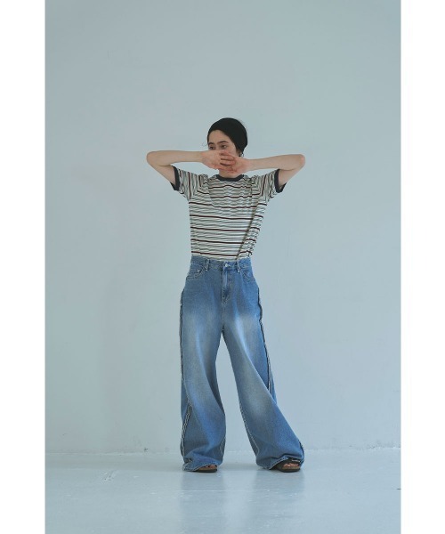 marjour（マージュール）の「RINGER BORDER TEE（Tシャツ/カットソー・レディース・オフホワイト/カーキ・M）」の19枚目の写真