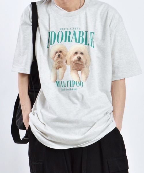 MODISH GAZE(モディシュガゼ)の「【MODISH GAZE】アニマルプリントTシャツDOGプリント(Tシャツ/カットソー・メンズ・ホワイト/オートミール/ネイビー/ブラック・MEDIUM/LARGE/X-LARGE)」の3枚目の写真