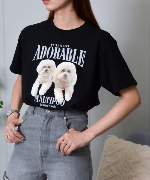 MODISH GAZE】アニマルプリントTシャツDOGプリント（Tシャツ