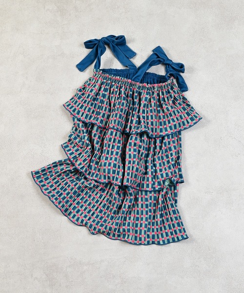 MARKEY'S（マーキーズ）の「ギンガムプリーツティアードワンピース（ワンピース・キッズ・ブラック系その他/グリーン系その他/ベージュ系その他・LL/L/M/S）」の3枚目の写真