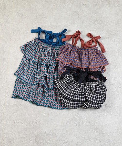 MARKEY'S（マーキーズ）の「ギンガムプリーツティアードワンピース（ワンピース・キッズ・ブラック系その他/グリーン系その他/ベージュ系その他・LL/L/M/S）」の4枚目の写真