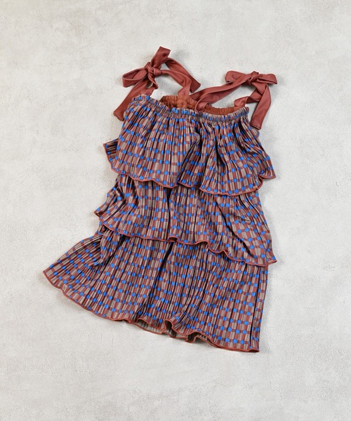 MARKEY'S（マーキーズ）の「ギンガムプリーツティアードワンピース（ワンピース・キッズ・ブラック系その他/グリーン系その他/ベージュ系その他・LL/L/M/S）」の5枚目の写真