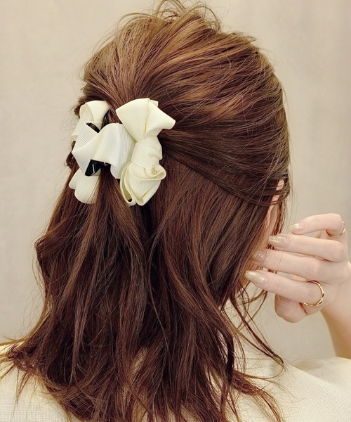 グログランリボンミニバンスクリップ（バレッタ/ヘアクリップ