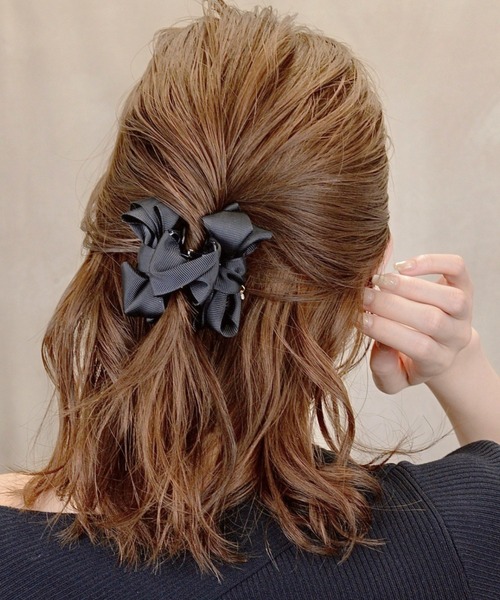 グログランリボンミニバンスクリップ（バレッタ/ヘアクリップ