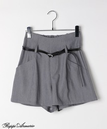 慈雨 グレー ストライプ ポケット付きキュロット キュロット」に