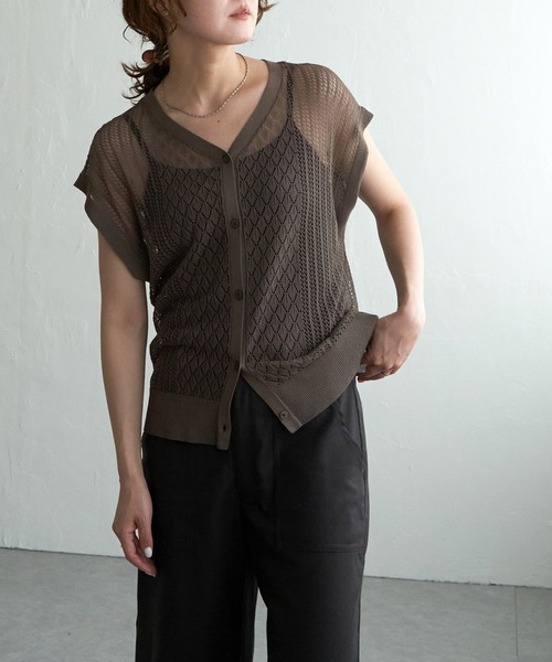LBC（エルビーシー）の「透かし編み2WAYベスト（ベスト・レディース・ブラウン系その他/ライトブルー/ブラック/ベージュ・M）」の2枚目の写真