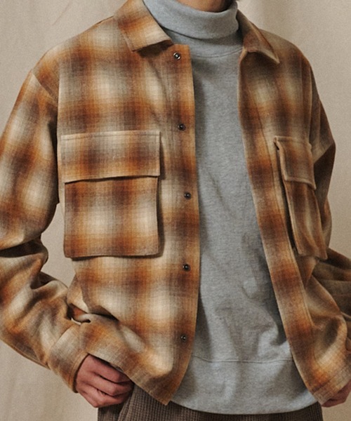 Universal Style Wear（ユニバーサルスタイルウェア）の「Universal Style Wear チェックライトファティーグシャツ（シャツ/ブラウス・メンズ・イエロー×ブラック/その他/ブラウン/キャメル・MEDIUM/LARGE/X-LARGE）」の8枚目の写真