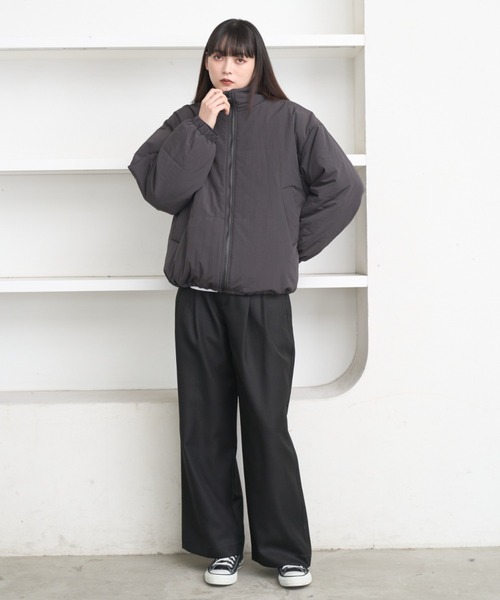 flaner（フラネ）の「Loose ripstop padding blouson / ルーズリップストップ中綿ブルゾン（ダウンジャケット/コート・レディース・ネイビー/グレー・LARGE/MEDIUM）」の18枚目の写真