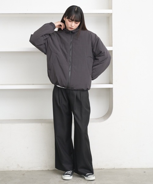 flaner（フラネ）の「Loose ripstop padding blouson / ルーズリップストップ中綿ブルゾン（ダウンジャケット/コート・レディース・ネイビー/グレー・LARGE/MEDIUM）」の19枚目の写真