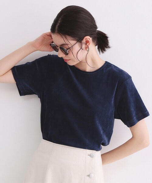 OPAQUE.CLIP（オペークドットクリップ）の「フロッキーチュールTシャツ【洗濯機洗い可】（Tシャツ/カットソー・レディース・ブラック/ネイビー/ピンク/ダークブラウン・42/40/38）」の4枚目の写真