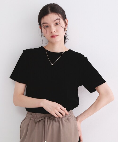 OPAQUE.CLIP（オペークドットクリップ）の「フロッキーチュールTシャツ【洗濯機洗い可】（Tシャツ/カットソー・レディース・ブラック/ネイビー/ピンク/ダークブラウン・42/40/38）」の5枚目の写真