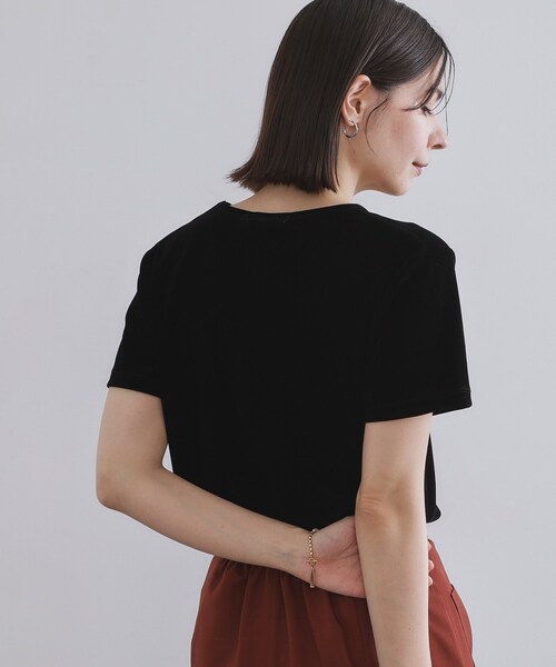 OPAQUE.CLIP（オペークドットクリップ）の「フロッキーチュールTシャツ【洗濯機洗い可】（Tシャツ/カットソー・レディース・ブラック/ネイビー/ピンク/ダークブラウン・42/40/38）」の8枚目の写真