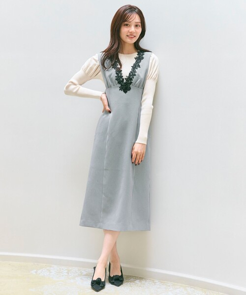 Feroux（フェルゥ）の「美シルエットレース ジャンパースカート（スカート・レディース・ホワイト系2/グレー系・MEDIUM/SMALL）」の9枚目の写真