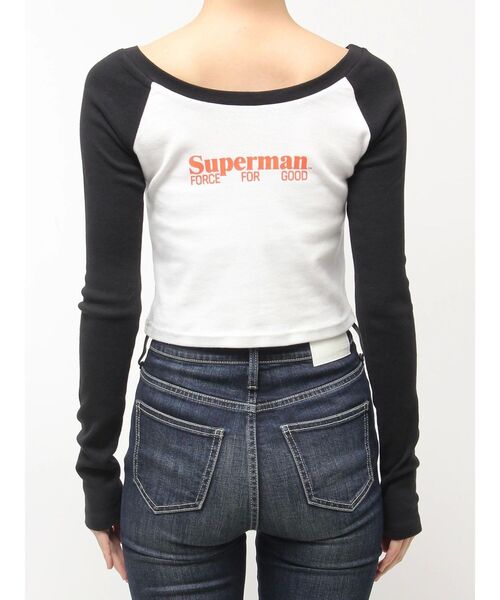SUPERMAN（スーパーマン）の「SUPERMAN GYDA 2WAYラグランショートトップス（Tシャツ/カットソー・レディース・ブラック/オフホワイト・FREE）」の12枚目の写真