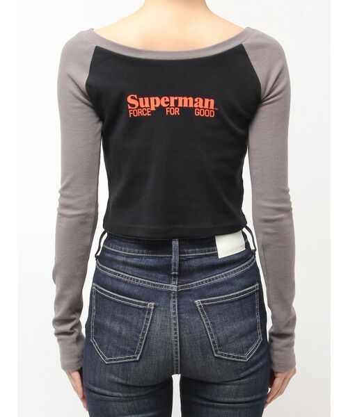 SUPERMAN（スーパーマン）の「SUPERMAN GYDA 2WAYラグランショートトップス（Tシャツ/カットソー・レディース・ブラック/オフホワイト・FREE）」の7枚目の写真