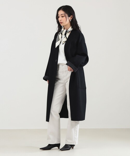 ビームスの百名品】リバー Vネック ロングコート（ノーカラーコート