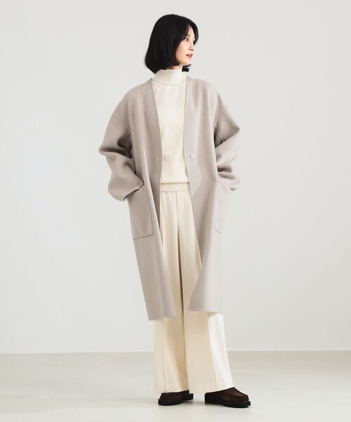Demi-Luxe BEAMS（デミルクス ビームス）の「【1/9値下げ】【ビームスの百名品】リバー Vネック ロングコート（ノーカラーコート・レディース・チャコールグレー/ベージュ・34/36/38）」の7枚目の写真