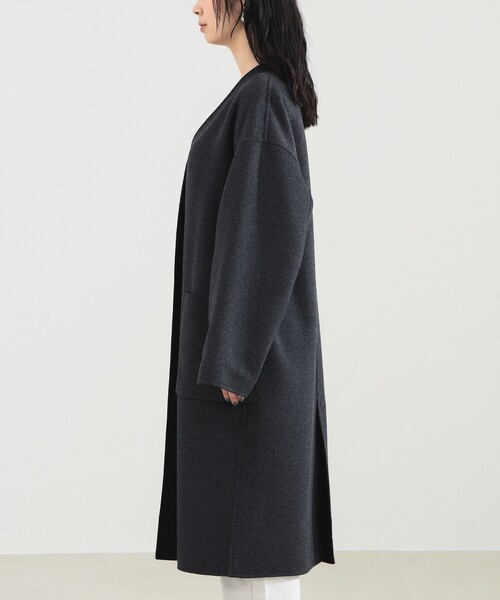 ビームス　デミリュクス　ウール100%ロングコート　リバーシブル Demi-Luxe BEAMS（デミルクス ビームス）リバー Vネック ロングコート