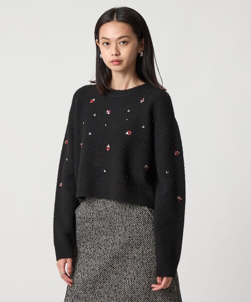 EMMEL REFINES（エメルリファインズ）の「＜EMMEL REFINES＞EM HW フラッフィー ビジュー ニット プルオーバー（ニット/セーター・レディース・ブラック/ホワイト・FREE）」の5枚目の写真