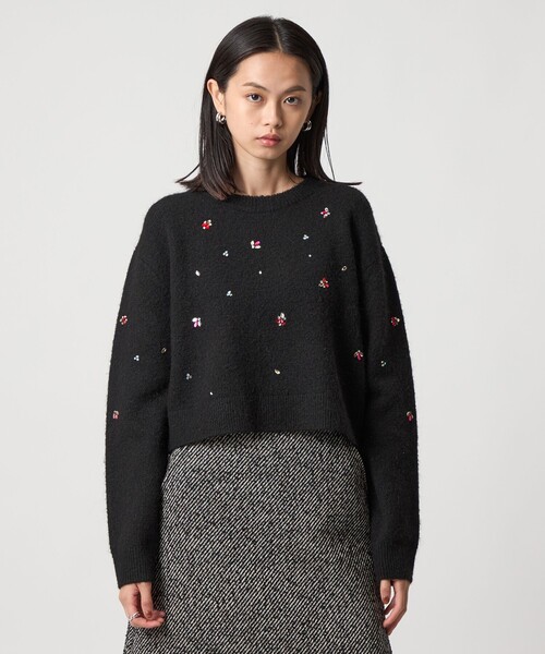 EMMEL REFINES（エメルリファインズ）の「＜EMMEL REFINES＞EM HW フラッフィー ビジュー ニット プルオーバー（ニット/セーター・レディース・ブラック/ホワイト・FREE）」の6枚目の写真