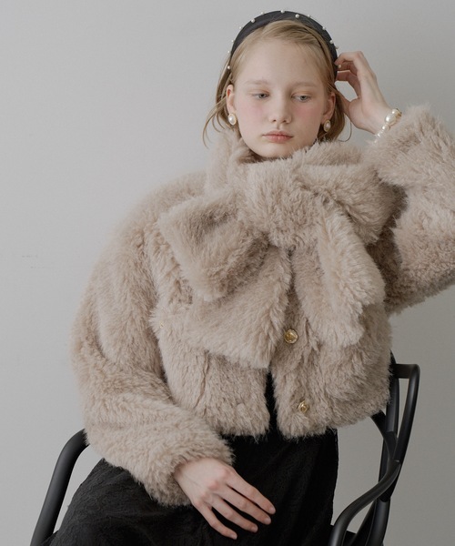 セール】【HEIREN】マフラーセットファーショートコート（ノーカラー