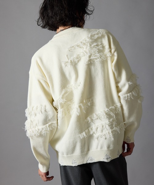 Theater code(シアターコード)の「Fringe Design Distressed Crew Neck Sweater / フリンジデザイン ダメージ加工 クルーネックニットセーター 秋 秋服メンズ 2026年秋冬 冬服(ニット/セーター・メンズ・ホワイト/ブラック・L/M)」の14枚目の写真