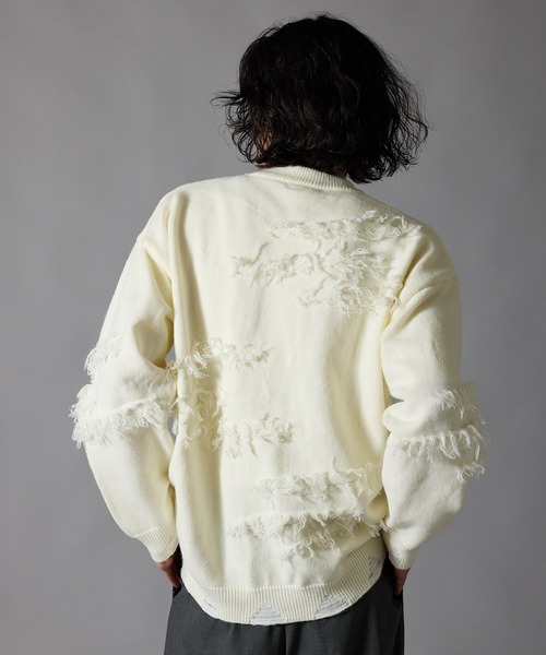 Theater code(シアターコード)の「Fringe Design Distressed Crew Neck Sweater / フリンジデザイン ダメージ加工 クルーネックニットセーター 秋 秋服メンズ 2026年秋冬 冬服(ニット/セーター・メンズ・ホワイト/ブラック・L/M)」の9枚目の写真