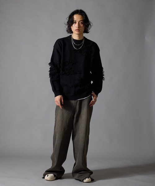 Theater code(シアターコード)の「Fringe Design Distressed Crew Neck Sweater / フリンジデザイン ダメージ加工 クルーネックニットセーター 秋 秋服メンズ 2026年秋冬 冬服(ニット/セーター・メンズ・ホワイト/ブラック・L/M)」の16枚目の写真
