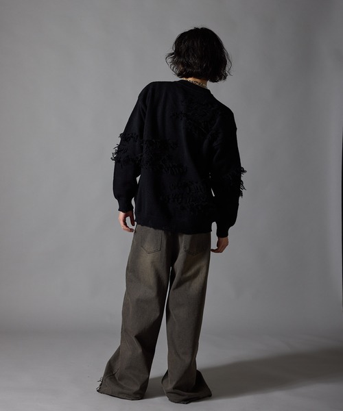 Theater code(シアターコード)の「Fringe Design Distressed Crew Neck Sweater / フリンジデザイン ダメージ加工 クルーネックニットセーター 秋 秋服メンズ 2026年秋冬 冬服(ニット/セーター・メンズ・ホワイト/ブラック・L/M)」の20枚目の写真