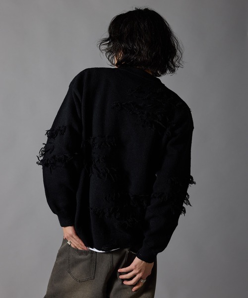 Theater code(シアターコード)の「Fringe Design Distressed Crew Neck Sweater / フリンジデザイン ダメージ加工 クルーネックニットセーター 秋 秋服メンズ 2026年秋冬 冬服(ニット/セーター・メンズ・ホワイト/ブラック・L/M)」の21枚目の写真