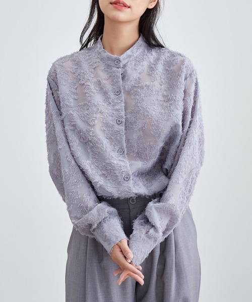 Lace Ladies(レースレディース)の「花柄 フリンジ ジャガード 長袖 ブラウス(シャツ/ブラウス・レディース・グレー/アイボリー/ブラック/ホワイト・S/FREE)」の4枚目の写真
