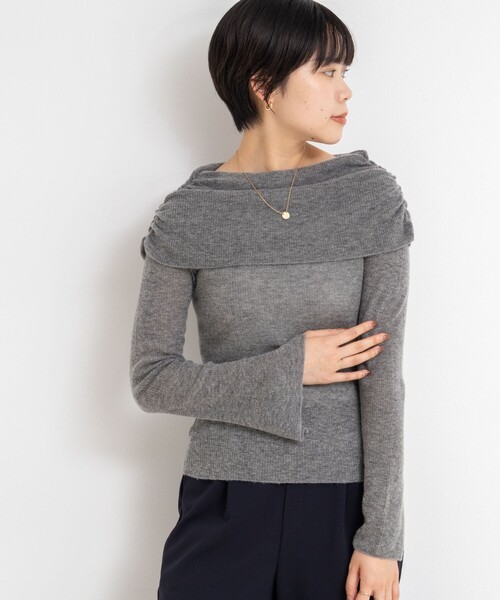 NOLLEY’S Sophi（ノーリーズソフィ）の「カシミヤ混ガーゼ風リブオフショルプルオーバーニット（ニット/セーター・レディース・グレー/ベビーピンク/ダークブラウン・38）」の14枚目の写真