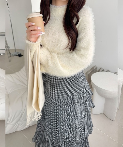 mily bilet(ミウィビレット)の「【mily bilet】背中で惹きつける、大人の甘さ。バッグリボンレースアップ衿レースレイヤードニットプルオーバー(ニット/セーター・レディース・アイボリー/グレー/チャコール・X-LARGE/SMALL/MEDIUM/LARGE)」の10枚目の写真
