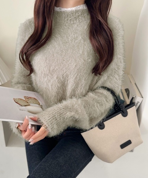 mily bilet(ミウィビレット)の「【mily bilet】背中で惹きつける、大人の甘さ。バッグリボンレースアップ衿レースレイヤードニットプルオーバー(ニット/セーター・レディース・アイボリー/グレー/チャコール・X-LARGE/SMALL/MEDIUM/LARGE)」の18枚目の写真