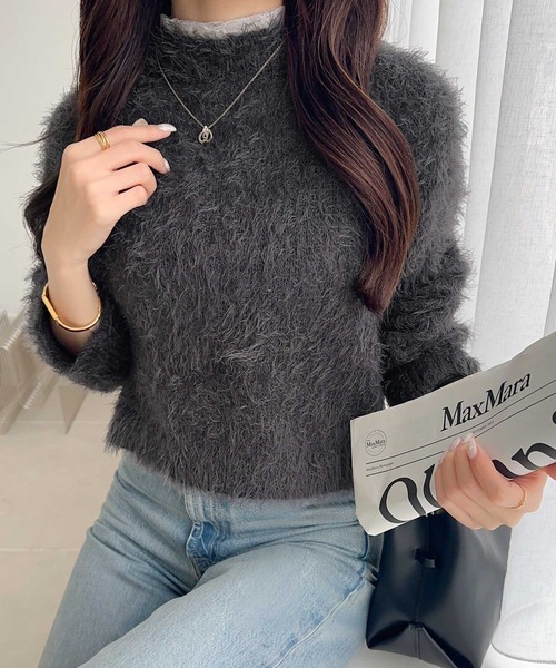 mily bilet(ミウィビレット)の「【mily bilet】背中で惹きつける、大人の甘さ。バッグリボンレースアップ衿レースレイヤードニットプルオーバー(ニット/セーター・レディース・アイボリー/グレー/チャコール・X-LARGE/SMALL/MEDIUM/LARGE)」の6枚目の写真