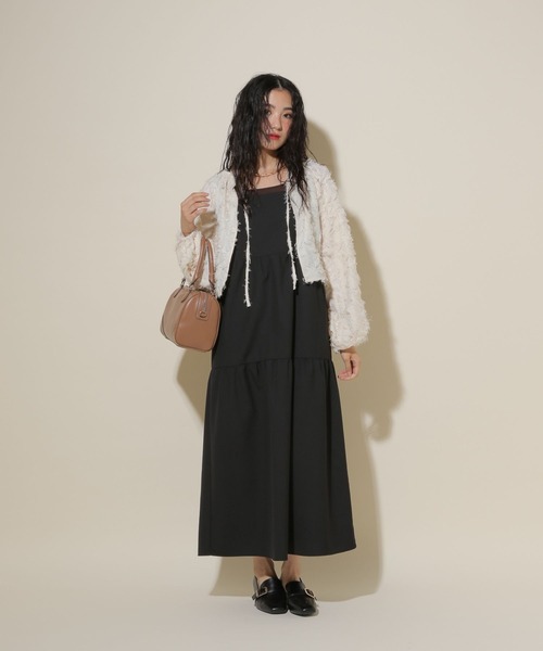 GLOBAL WORK（グローバルワーク）の「ティアードキャミワンピース/599690（ワンピース・レディース・チェック/ブラック・FREE）」の4枚目の写真