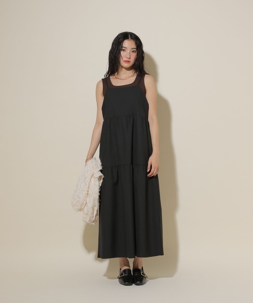 GLOBAL WORK（グローバルワーク）の「ティアードキャミワンピース/599690（ワンピース・レディース・チェック/ブラック・FREE）」の6枚目の写真