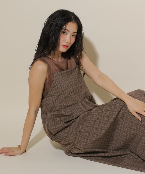GLOBAL WORK（グローバルワーク）の「ティアードキャミワンピース/599690（ワンピース・レディース・チェック/ブラック・FREE）」の17枚目の写真