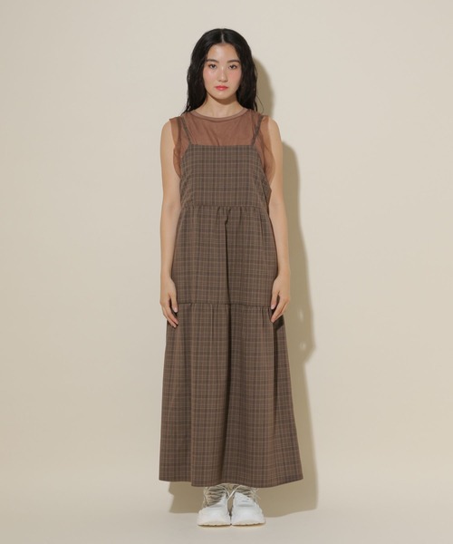 GLOBAL WORK（グローバルワーク）の「ティアードキャミワンピース/599690（ワンピース・レディース・チェック/ブラック・FREE）」の21枚目の写真