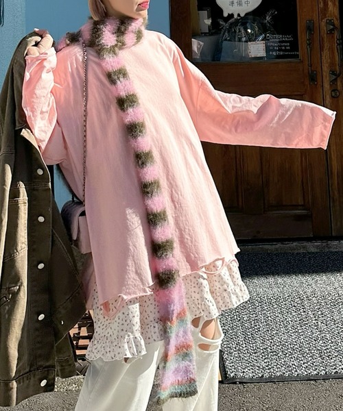 Alley Tokyo（アリートーキョー）の「ダメージBIGロンT（Tシャツ/カットソー・レディース・オフホワイト/スミクロ/ピンク・FREE）」の3枚目の写真