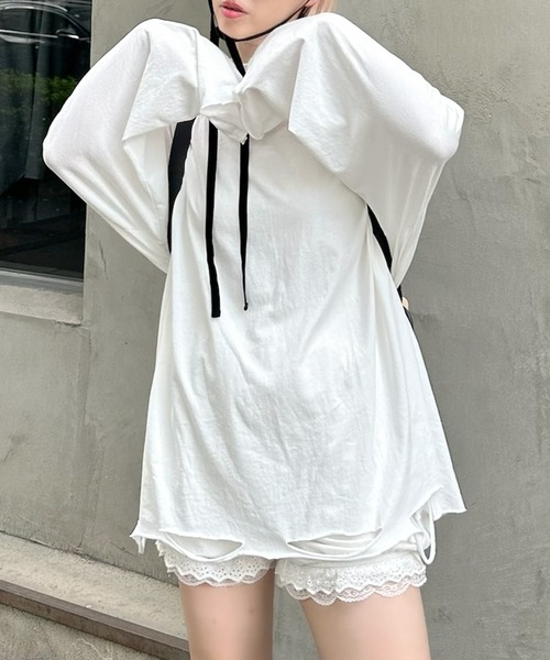 Alley Tokyo（アリートーキョー）の「ダメージBIGロンT（Tシャツ/カットソー・レディース・オフホワイト/スミクロ/ピンク・FREE）」の22枚目の写真