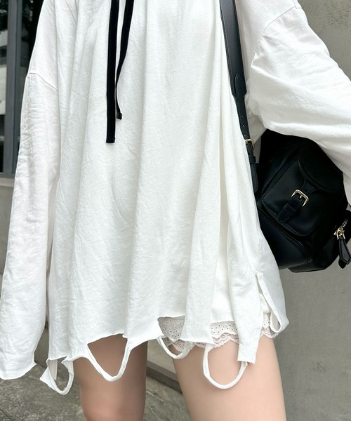 Alley Tokyo（アリートーキョー）の「ダメージBIGロンT（Tシャツ/カットソー・レディース・オフホワイト/スミクロ/ピンク・FREE）」の19枚目の写真