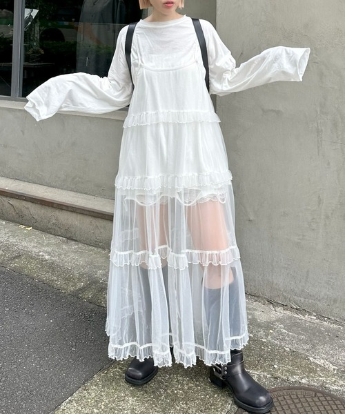 Alley Tokyo（アリートーキョー）の「ダメージBIGロンT（Tシャツ/カットソー・レディース・オフホワイト/スミクロ/ピンク・FREE）」の6枚目の写真